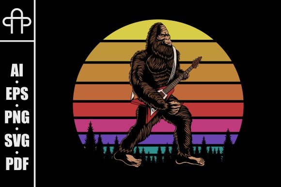 Bigfoot Play Guitar Sunset Retro Review