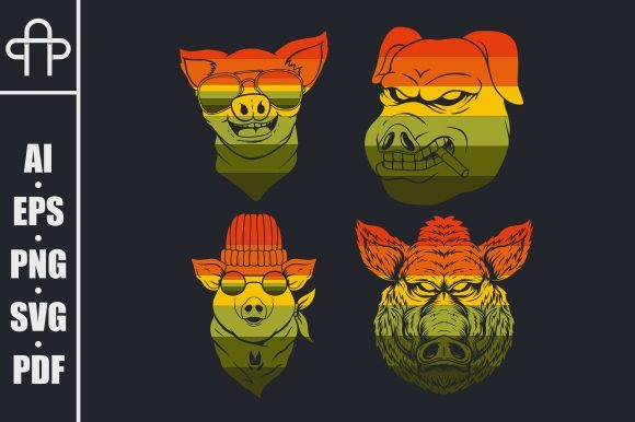 Pig Collection Retro Vector Illustration Review